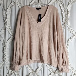 New Lulus Women's Pale Pink Tan Personal Record V-Neck Knit Sweater Sz XL